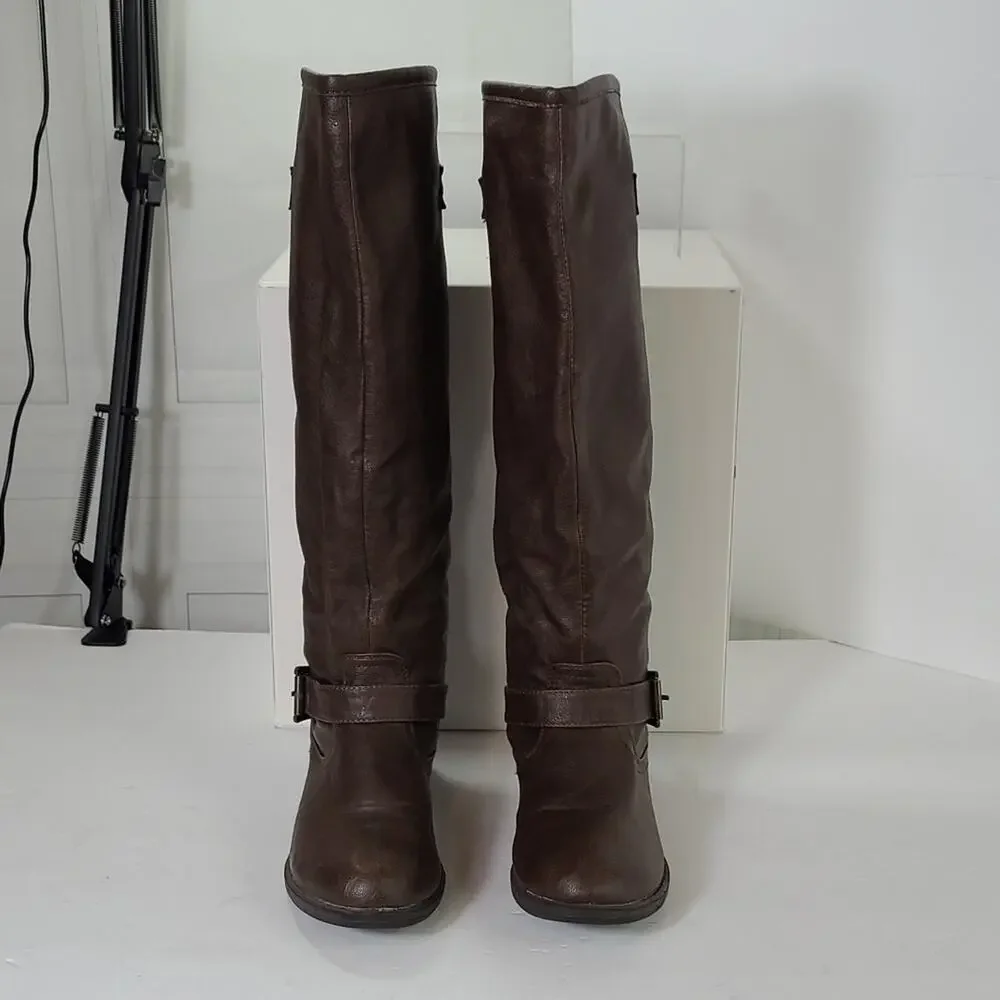 Bamboo Montage 83 SZ 6.5 Brown Studded Knee High Riding Equestrian Boots Vegan
